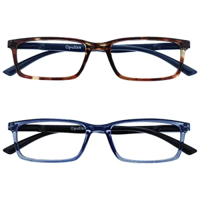 Abbildung von OPULIZE See Brille Blaulichtfilter 2er Pack Schmal Rahmen Federscharniere Verbessern Den Schlaf Computerbrille Gaming Entspiegelt Braun Transparenter Blau Herren Damen BB9 23