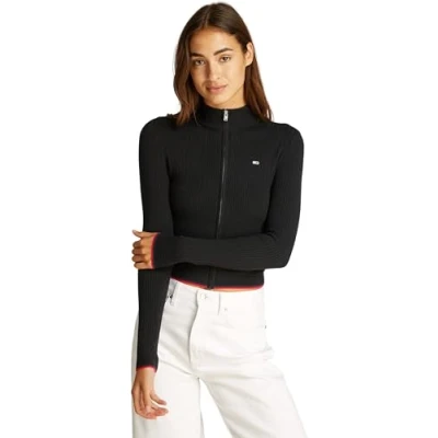 Abbildung von Tommy Jeans Cable ZIP THRU Cardigan Strickjacke, Damen, Größe: Large, Black