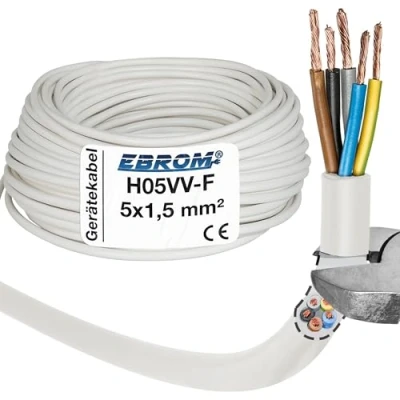 Abbildung von Schlauchleitung Gerätekabel H05VV F 5G1,5 mm² 5x1,5 weiß 5/10 / 25 oder 50 Meter wählbar Ihre Auswahl: mm2 Länge: 5