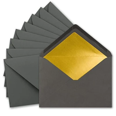 Abbildung von 25x metallic Gold gefütterte Brief Umschläge DIN C5, anthrazit 156 x 220 mm Nassklebung mit spitzer Klappe FarbenFroh by GUSTAV NEUSER
