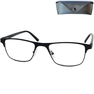Abbildung von Mini Brille Metall Lesebrille mit rechteckigen Gläsern Gratis Etui, Edelstahl Brillengestell (Schwarz), Eckige Lesehilfe Herren und Damen +1.5 Dioptrien