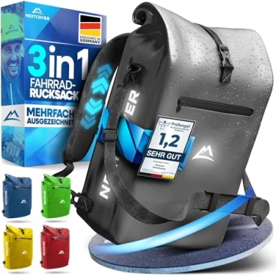 Abbildung von NEXTCOVER® NEU 3in1 Fahrradtasche für Gepäckträger [Aquashield] Gepäckträgertasche, Rucksack und Umhängetasche [25 Liter] I Fahrrad Tasche wasserdicht Fahrradtaschen