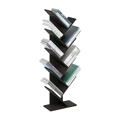 Abbildung von Furinno Tree Bücherregal 9 stufiges, bodenstehendes Baum Bücherregal, Espresso