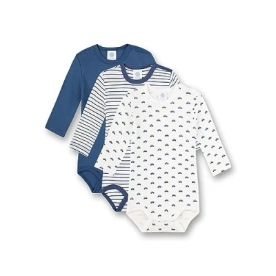 Abbildung von Sanetta Body Langarm (Dreierpack) Blau Ringel und Weiß Hochwertiger nachhaltiger für Jungen aus Bio Baumwolle. Inhalt: 3er Set Baby 062