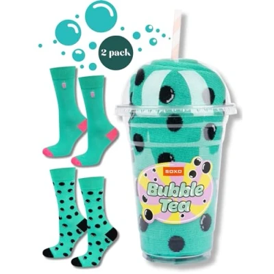 Abbildung von soxo Bubble Tea Socken Damen Geschenke Für Männer Herren Tee Socks Geschenk Frauen 35 40 Türkis 2 Paar