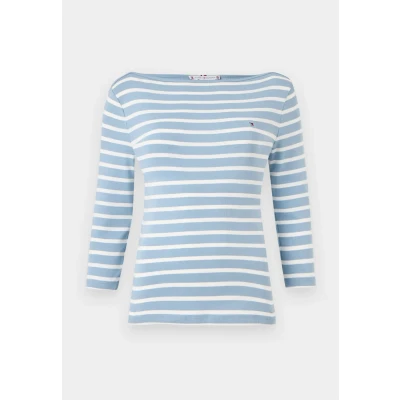 Abbildung von Tommy Hilfiger Damen Langarmshirt New Cody Slim U Boot Ausschnitt, Mehrfarbig (Brisk Blue/Ecru STP), S