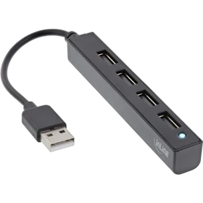 Abbildung von InLine® USB 2.0 4 Port Hub, A Stecker auf 4X Buchse, Kabel 15cm, schmale Bauform, schwarz