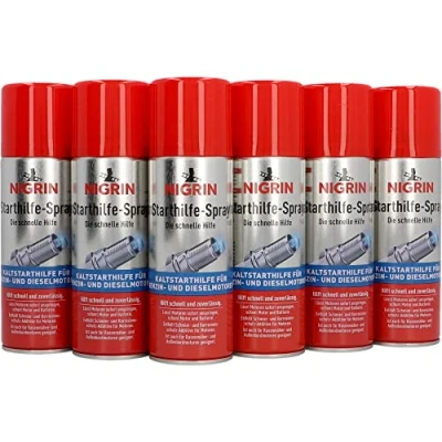 Abbildung von NIGRIN Starthilfespray, 6 x 200 ml, Kaltstarthilfe für Benzin und Dieselmotoren, mit Schmier Korrosionsschutz Additiven