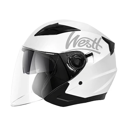 Abbildung von Westt Jethelm mit Visier und Sonnenblende Motorradhelm Herren Damen Rollerhelm Mopedhelm Mofa Chopper Helm Motorrad Halbhelm Open Face Pilotenhelm ECE DOT Zertifiziert
