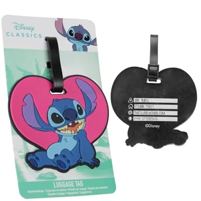 Abbildung von Disney Kofferanhänger für Flugreisen &amp; Kreuzfahrten, Luggage Tag mit Adresse Name Stitch Travel Essentials (Blau/Rosa Stitch)