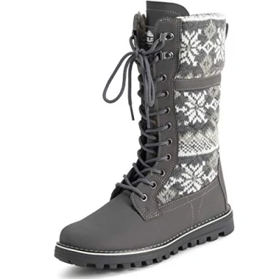 Abbildung von Polar Damen Kunstpelz Warm Thermal Wasserdicht Draussen Gehen Schnee Winter Gummisohle Wadenstiefel Grau Gestrickt UK9/EU42 YC0610