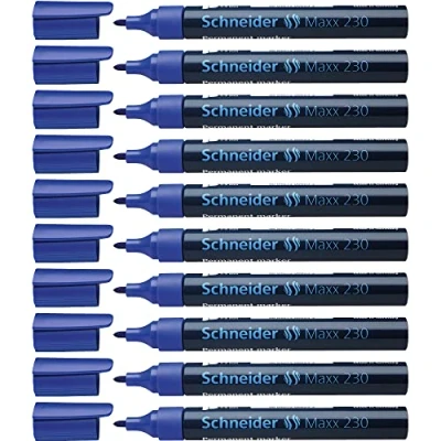 Abbildung von Schneider Maxx 230 Permanent Marker mit Rundspitze (nachfüllbar, Cap Off Ink, Aluminiumschaft, 1 3 mm) 10er Packung blau