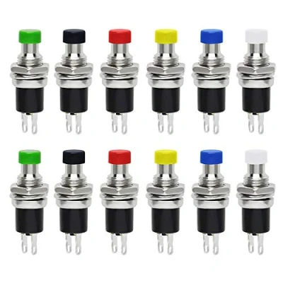 Abbildung von QitinDasen 12Pcs Premium 7mm Mini Momentanen Druckknopfschalter Normal Geöffnet, 2 Poliger SPST Druckknopfschalter, Sperrloser 1A 250V AC (6 Farben)