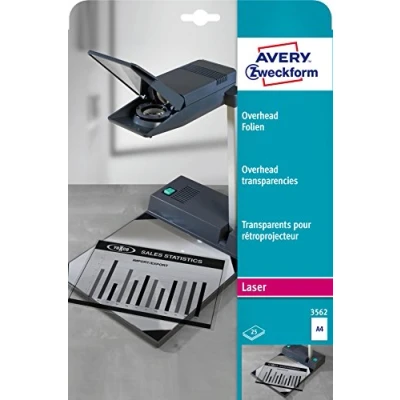 Abbildung von AVERY Zweckform 3562 Overhead Folien für S/W Laserdrucker und Kopierer (25 Transparentfolien, A4, spezialbeschichtet, stapelverarbeitbar, Folienstärke 0,10mm, lösemittelfrei)
