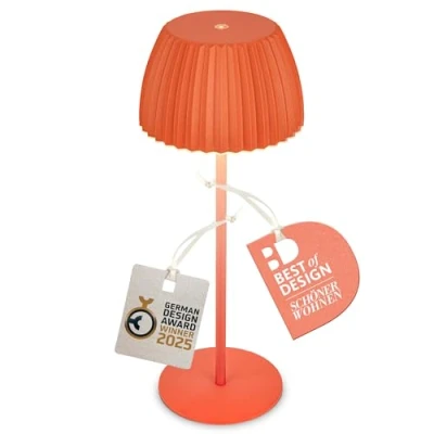 Abbildung von BRILONER Riffle LED Tischlampe kabellos IP44 mit Lichtkante, 14,5x36,5 cm, Touchdimmer, Akku tauschbar, Nachttischlampe, Leselampe, Lampe, German Design Award Winner 2025, Orange