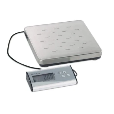 Abbildung von MAUL Paketwaage MAULcargo Stabile bis 50kg Große Wiegefläche 27 x cm Waage inklusive Netzteil und separatem Bedienpult Netz Batteriebetrieb möglich Edelstahl
