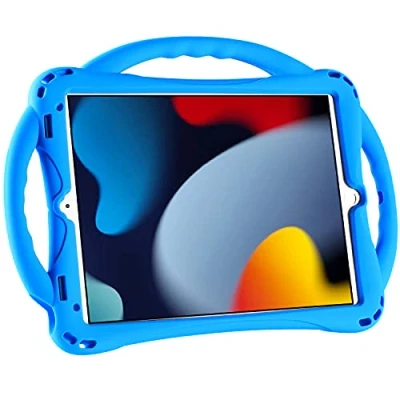 Abbildung von TOPESCT iPad 10.2 Hülle, 9./8./7. Generation Hülle für Kinder, integrierter Griffständer, kommt mit einem Gurt, stoßfeste Silikonhülle 10,2 Zoll 2021 (blau)