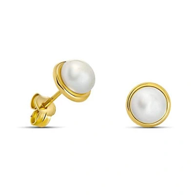 Abbildung von Miore Ohrringe Damen klassische Perlen Ohrstecker mit Weiße Süßwasserperlen aus Gelbgold 9 Karat / 375 Gold, Ohrschmuck