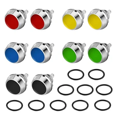 Abbildung von QitinDasen 10Pcs Premium 12mm Rundkopf Momentanen Druckknopfschalter, 2 Poliger Schraubklemme Metall IP65 Wasserdichter Sperrloser Druckknopfschalter (5 Farben)