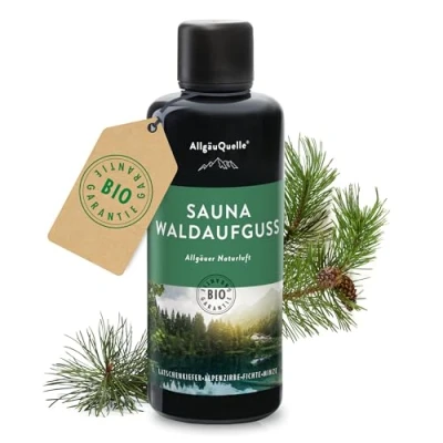 Abbildung von AllgäuQuelle® Saunaaufguss [100% reine Bio Öle] Naturluft Alpenzirbe Fichte Latschenkiefer Minze 100ml