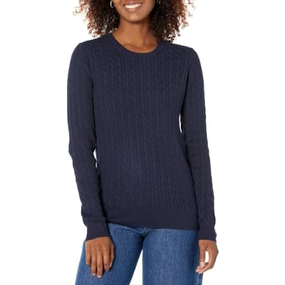 Abbildung von Amazon Essentials Damen Leichter Langarm Pullover Mit Rundhalsausschnitt Zopfmuster (Erhältlich In Übergröße), Marineblau, L