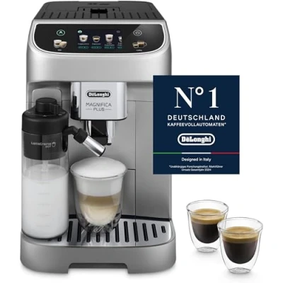 Abbildung von De&#039;Longhi Magnifica Plus ECAM322.70.SB Kaffeevollautomat mit LatteCrema Milchsystem für Automatischen Cappuccino, Full Touch Farbdisplay, Extra Shot Funktion, x2 1450W, Silber/Schwarz