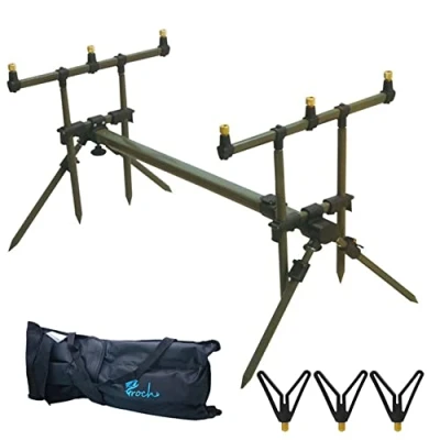 Abbildung von Croch Master Rod Pod Rutenhalter Aluminium Deluxe für 3 Ruten inkl. Rutenauflagen Tasche (Grün Rutenhalter)