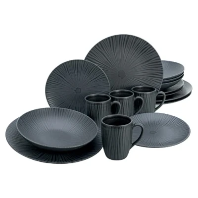 Abbildung von CreaTable, 20537, Serie Vesuvio Black, 16 teiliges Geschirrset, Kombiservice aus Steinzeug, spülmaschinen und mikrowellengeeignet, Made in Portugal