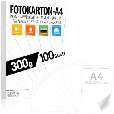 Abbildung von 100 BLATT weisser Bastelkarton 300g/m² PREMIUM PAPIER Reinweiß DIN A4 21 x 29,7 cm Druckerpapier Weiss unbedruckt für Fotografie, Präsentationen,Basteln, FOTOKARTON, Karton MADE IN GERMANY