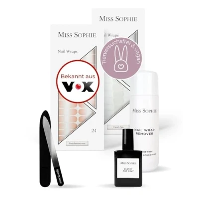 Abbildung von Original Miss Sophie Starterset I Selbstklebende Nagelfolien Nagelaufkleber in Nude Babyboomer &amp; French Tips Kein Absplittern Langer Halt Schnelle einfache Anwendung Premium Nagellackfolie