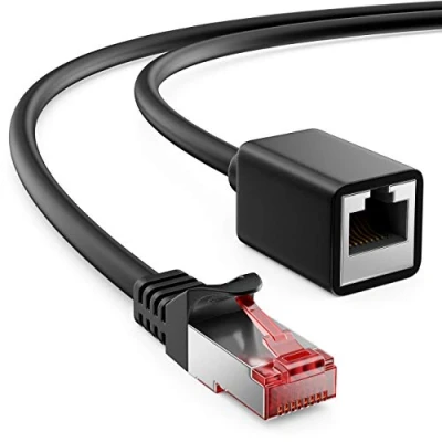Abbildung von deleyCON 0,5m Cat6 Patchkabel Verlängerung für Ethernet LAN Netzwerkkabel Internetkabel RJ45 Stecker auf Buchse S/FTP PiMF 250 MHz Kupfer Schwarz