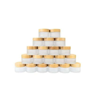 Abbildung von Wachsmann Hochwertige Glastiegel mit Bambusdeckel für nachhaltige DIY Naturkosmetik Reise Behälter Salben &amp; Lotionen 50ml 20 Stk.