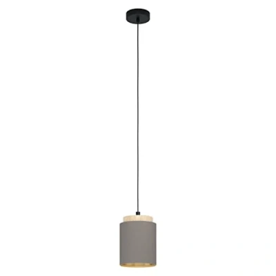 Abbildung von Eglo 99445 Hängeleuchte ALBARIZA Stahl schwarz, Holz braun, Textil cappuccino E27 1X40W H:110cm Ø:16cm dimmbar