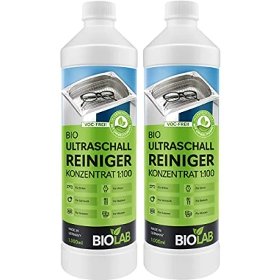 Abbildung von BIOLAB Bio Ultraschallreiniger Konzentrat (2 x 1000 ml) zur Reinigung von Brille, Schmuck, Zahnprothesen, Münzen Ultraschall Reinigungsflüssigkeit für Ultraschallreinigungsgerät