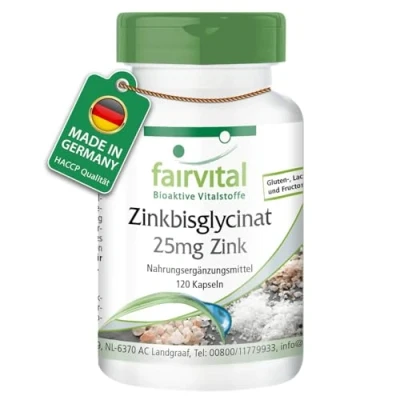 Abbildung von Fairvital Zink hochdosiert 25mg aus Zinkbisglycinat VEGAN 120 Kapseln