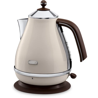Abbildung von De&#039;Longhi Wasserkocher Icona Vintage KBOV2001.BG 1,7 l mit Wasserstandsanzeige und 360 Basis, Edelstahl in elegantem Retro Look Chrom Details, beige