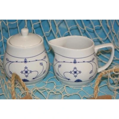 Abbildung von Ocean Line *Milch &amp; Zuckerset* Milchkännchen Zuckerdose Indisch Blau/Strohblume Porzellan