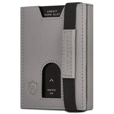 Abbildung von VON HEESEN Leder Slim Wallet Geldbeutel mit RFID Schutz Mini Geldbörse für Herren und Damen Kartenetui Echtleder Karten Portemonnaie klein Kreditkartenetui Grau