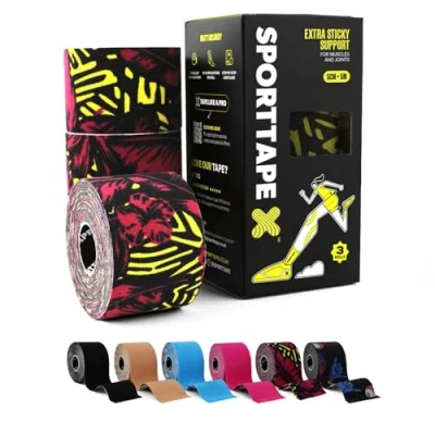 Abbildung von 3 Rollen SPORTTAPE Kinesiologie tape Dschungel Physio und sport bei verletzungen schmerzen Elastisches, wasserfest hypoallergen muskel 5 m Rolle Kinesiotape