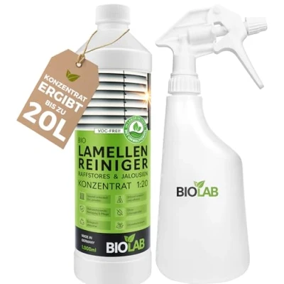 Abbildung von BIOLAB Bio Lamellen Reiniger Konzentrat 1:20 (1 Liter plus Sprühflasche) Jalousien &amp; Raffstore Lamellenreiniger Jalousienreiniger