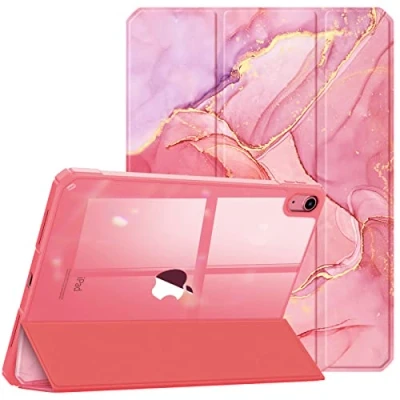 Abbildung von Fintie Hybrid Hülle für iPad 10. Generation 2022, 10.9 Ultradünn Schutzhülle mit transparenter Rückseite Abdeckung Cover Auto Schlaf/Wach, Marmor Pink