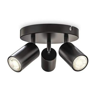 Abbildung von B.K.Licht Deckenlampe schwenkbar, GU10 Fassung, max. 9 Watt, Deckenleuchte, Lampe, Wohnzimmerlampe, Schlafzimmerlampe, Küchenlampe, Deckenstrahler, Deckenbeleuchtung, 9x19 cm, Schwarz