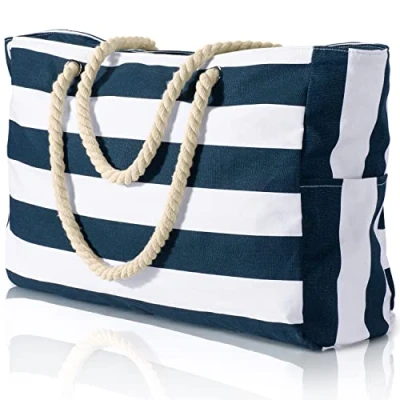 Abbildung von Strandtasche, Badetasche Wasserdicht Strandtasche Groß mit Reißverschluss Schwimmbad Tasche, Grosse XXL Familie Einkaufstasche Faltbar Umhängetasche Tragetasche Shopping Bag Reisetasche
