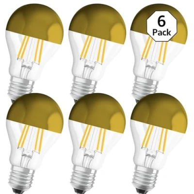 Abbildung von Osram Filament LED Lampe mit E27 Sockel, Warmweiss (2700K), Birnenform Gold verspiegelt, 4W, Ersatz für 37W Glühbirne, Retrofit CLASSIC A Mirror, 6er Pack