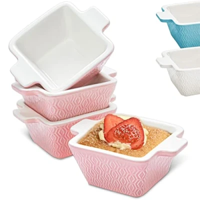 Abbildung von 4 Souffle Förmchen Keramik Set Blau 280ml Backofenfest Antihaftbeschichtet Spülmaschinenfest Eckig