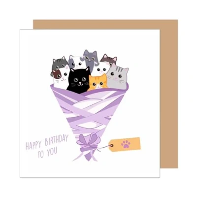 Abbildung von Edition Seidel Premium quadratische Geburtstagskarte mit Umschlag. Glückwunschkarte Happy Birthday to you Billet Karte für Frau Freundin Freund Kind Mädchen Junge Katzen Geschenk (GQ377 SW025)