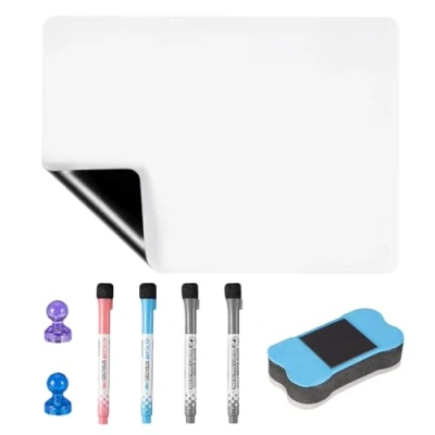 Abbildung von A3 Whiteboard Folie Magnetisch, Abwischbar Magnetisch Kühlschrank mit 4 Markern 1 Radiergummi 2 Magneten für Küche, Büro, Schule
