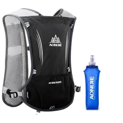 Abbildung von Laufrucksack Trinkrucksack 5L Leichter Laufen Rucksack Fahrradrucksack mit Optional Trinksystem für Damen Herren (Schwarz 500ml Trinkflasche)