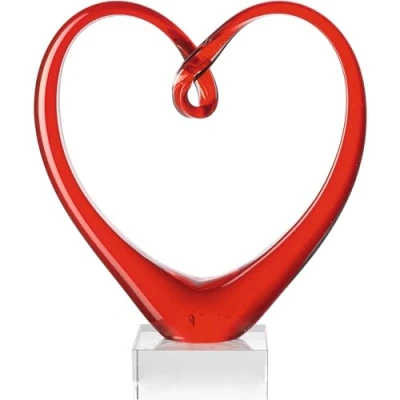 Abbildung von Leonardo Heart Skulptur in Herzform, rotes Herz auf Sockel, handgefertigtes Deko Farbglas, 24 x 21 8 cm, 090871
