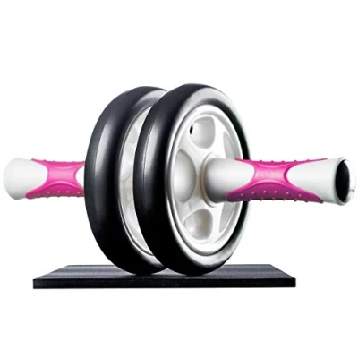 Abbildung von Ultrasport Bauchtrainer AB Roller, Trainer inkl.Kniematte, Bauchtraining für Männer und Frauen Bauchmuskelroller mit Multifunktion, Senioren, platzsparend klappbarer Muskeltrainer, Weiß/Rosa